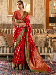 Women's Blend Teal Blue Embroidered Woven Saree With Blouse Piece-KSHF235006