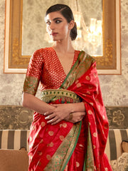 Women's Blend Teal Blue Embroidered Woven Saree With Blouse Piece-KSHF235006