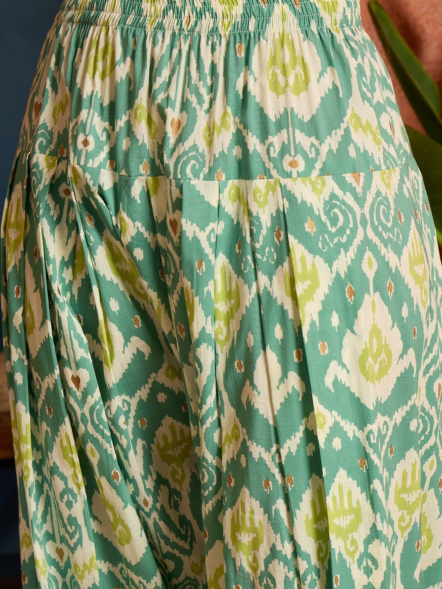 Women's Aqua Ikat Printed Pure Cotton Straight Kurti With Farshi Salwa