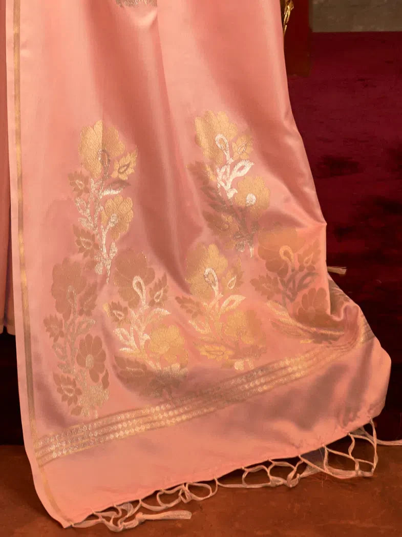 Peach Silk Saree - Banarasi Woven Design with Blouse