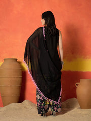 Women's Black Solid & Embroidered Pure Cotton Straight Kurti Farshi Salwar With Dupatta Set (KSDBLACKKOTTY)