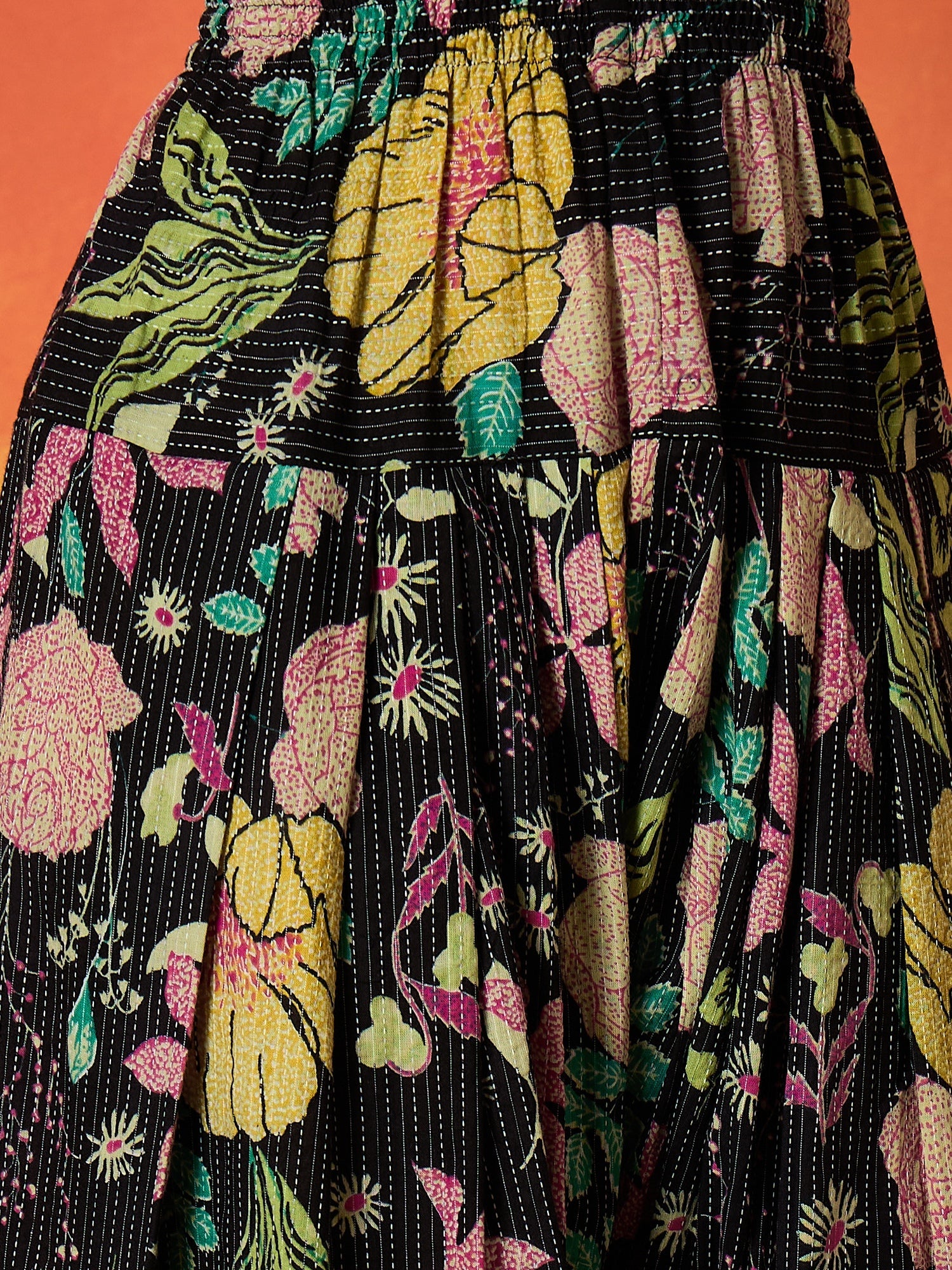 Women's Black Solid & Embroidered Pure Cotton Straight Kurti Farshi Sa