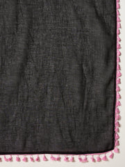 Women's Black Solid & Embroidered Pure Cotton Straight Kurti Farshi Salwar With Dupatta Set (KSDBLACKKOTTY)