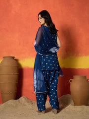 Stylum Women's Blue Floral Printed Rayon Straight Kurti Farshi Salwar Dupatta Set (KSDBLUEKANGNA)