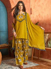 Stylum Women's Corn Solid Cotton Straight Kurti Farshi Salwar Dupatta Set (KSDCORNJUREL)
