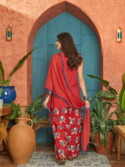 Stylum Women's Red Solid Cotton Straight Kurti Parshi Salwar Dupatta Set (KSDREDJUREL)