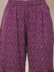 Stylum Women's Violet Bandhej Printed Rayon Asymmetric Short Kurti Sharara Dupatta Set (KSDVOILPINGLA)