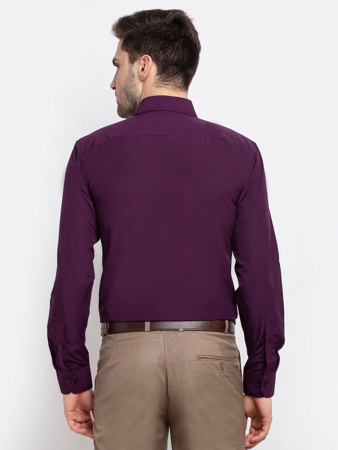 Indian Needle Mens Formal Shirts: Burgundy Cotton Shirt