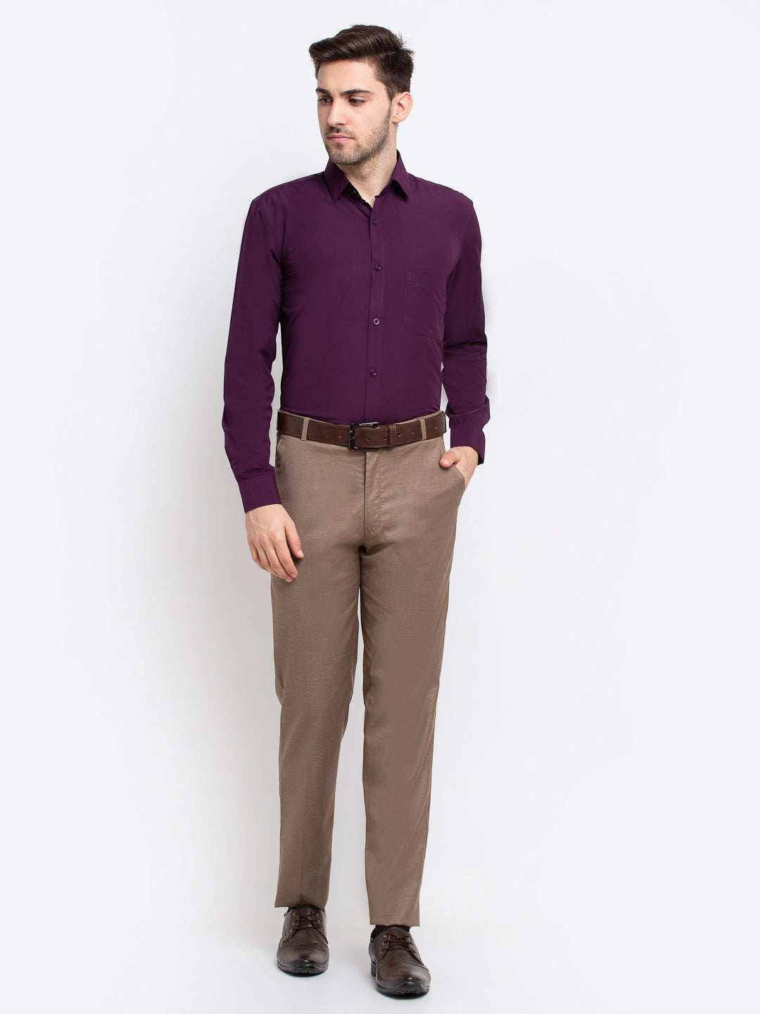 Indian Needle Mens Formal Shirts: Burgundy Cotton Shirt
