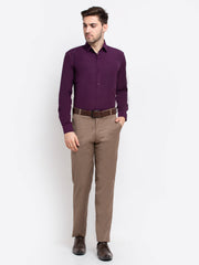 Indian Needle Men's Cotton Solid Burgundy Purple Formal Shirt's