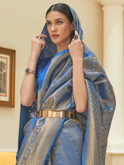 Women's Blend Beige Woven Design Designer Saree With Blouse Piece-KSHIDA319003