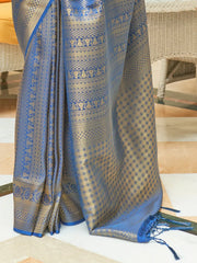 Women's Blend Beige Woven Design Designer Saree With Blouse Piece-KSHIDA319003