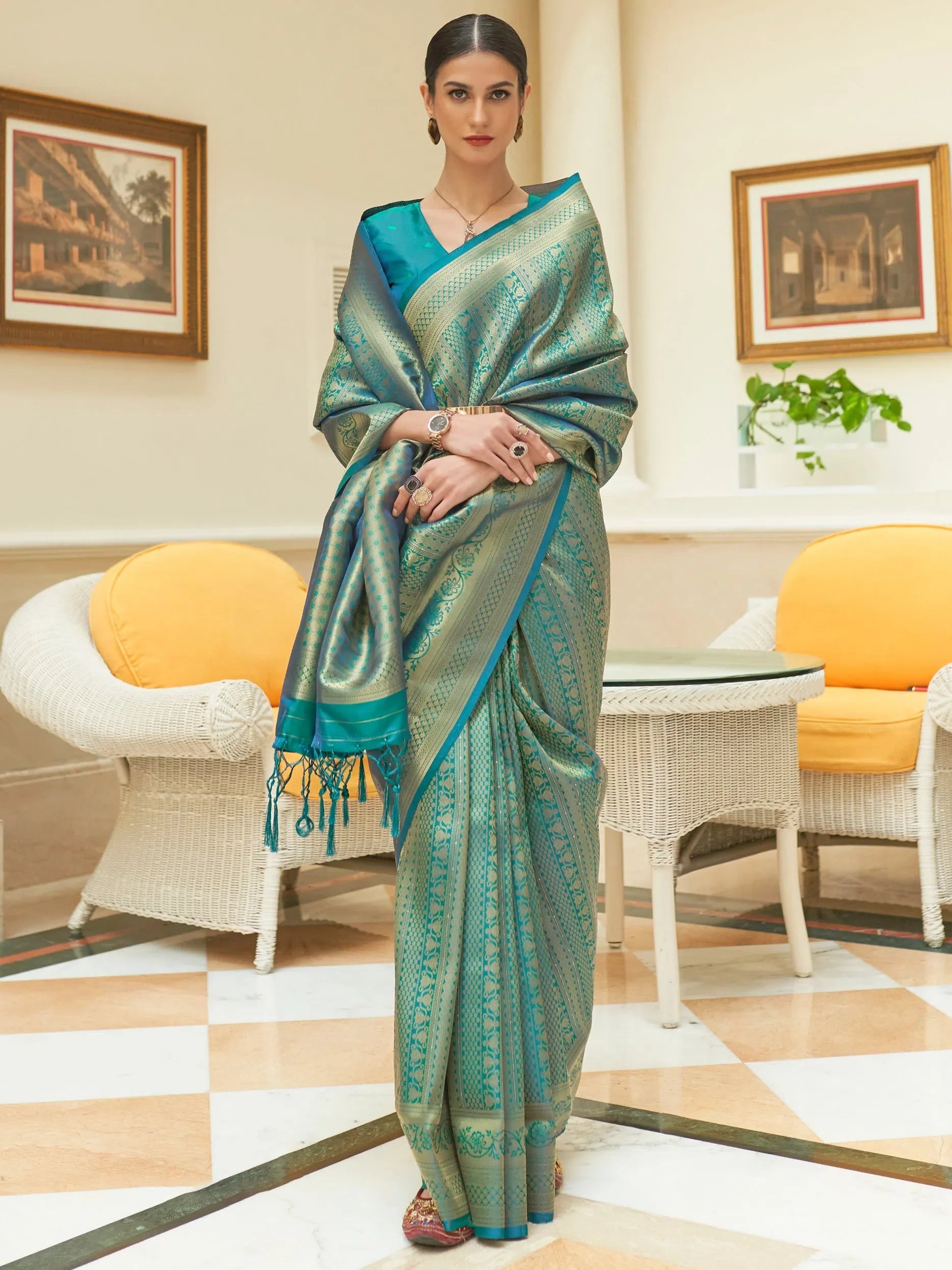 Teal Embroidered Saree | Indian Wedding Sarees