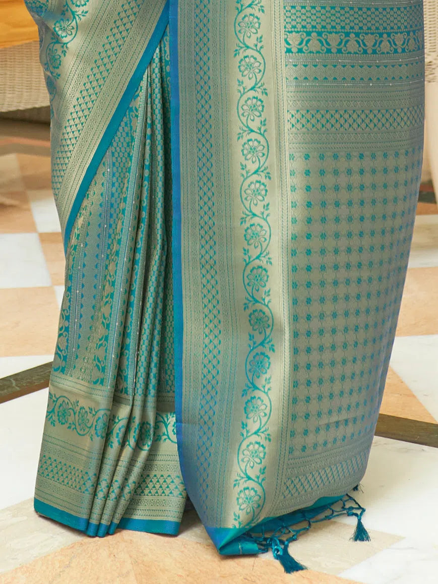 Teal Embroidered Saree | Indian Wedding Sarees