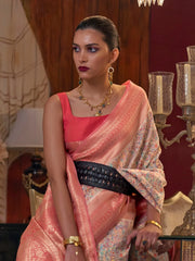 Women's Cotton Blend Lavendar Woven Design Handloom Saree With Blouse Piece-KSMIR178002