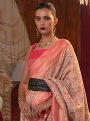 Women's Cotton Blend Lavendar Woven Design Handloom Saree With Blouse Piece-KSMIR178002