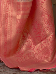 Women's Cotton Blend Lavendar Woven Design Handloom Saree With Blouse Piece-KSMIR178002
