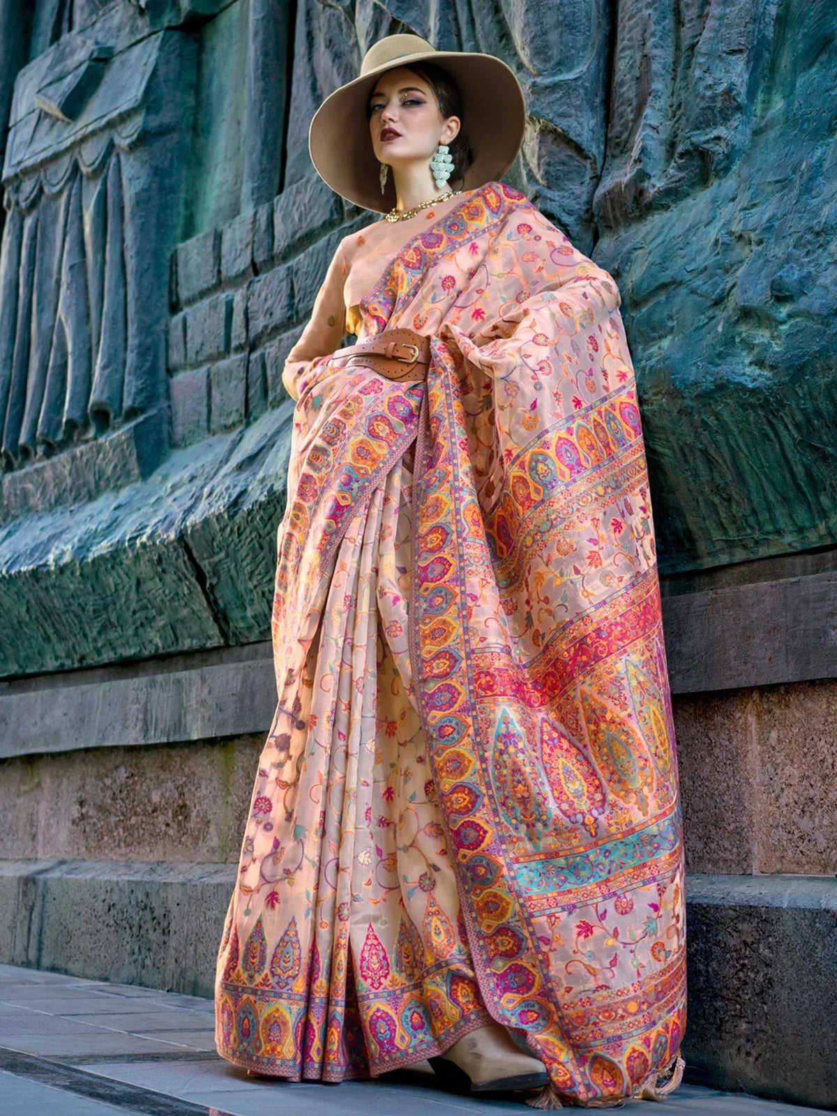 Women's Organza Cream Woven Design Designer Saree With Blouse Piece-KSHNER353001