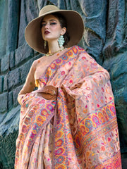 Women's Organza Cream Woven Design Designer Saree With Blouse Piece-KSHNER353001
