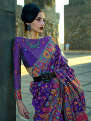 Women's Organza Purple Woven Design Designer Saree With Blouse Piece-KSHNER353007