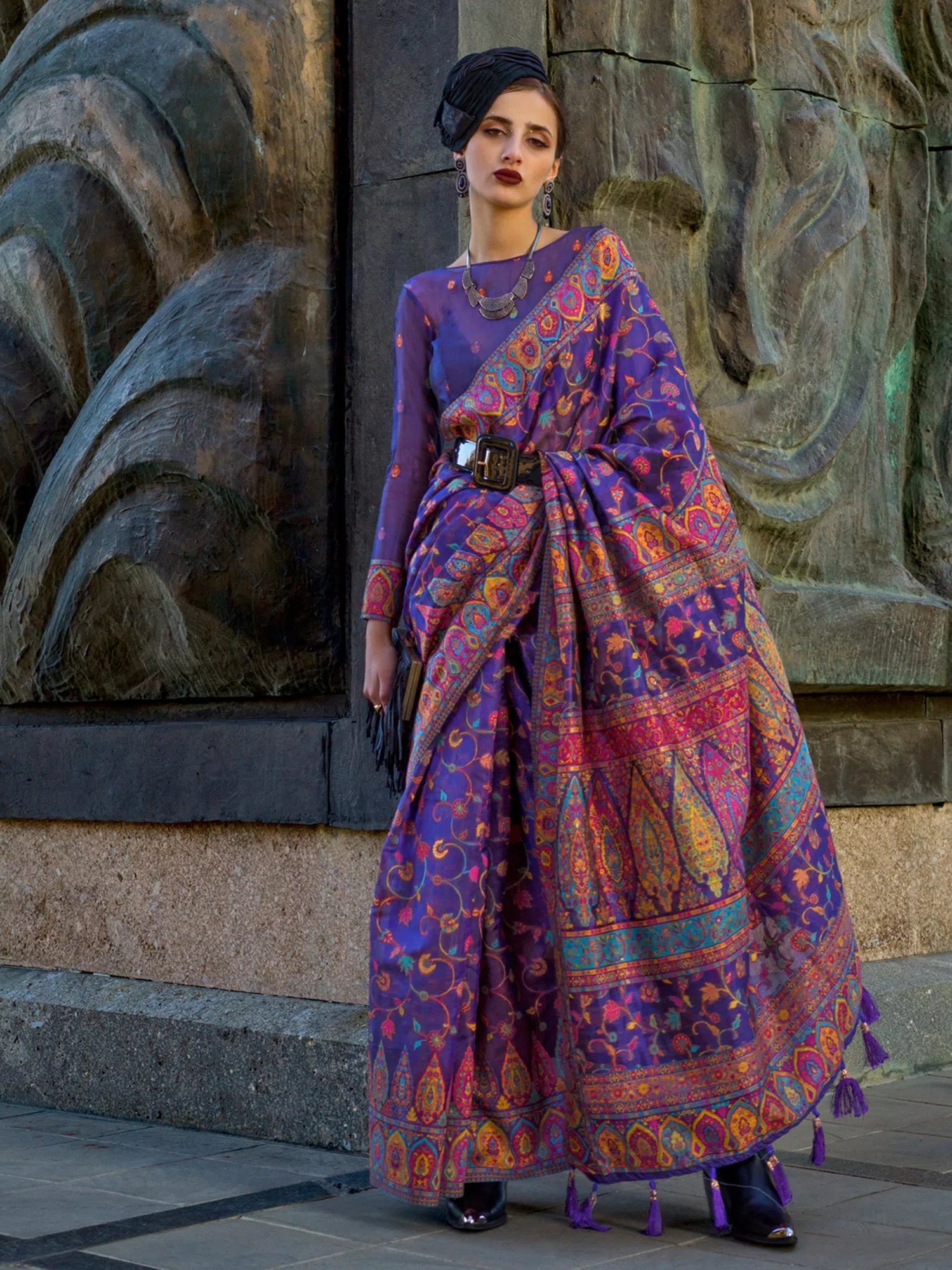 Purple Organza Saree - Designer Indian Sari Elegance
