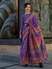 Women's Organza Purple Woven Design Designer Saree With Blouse Piece-KSHNER353007