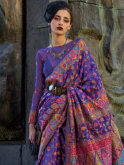 Women's Organza Purple Woven Design Designer Saree With Blouse Piece-KSHNER353007
