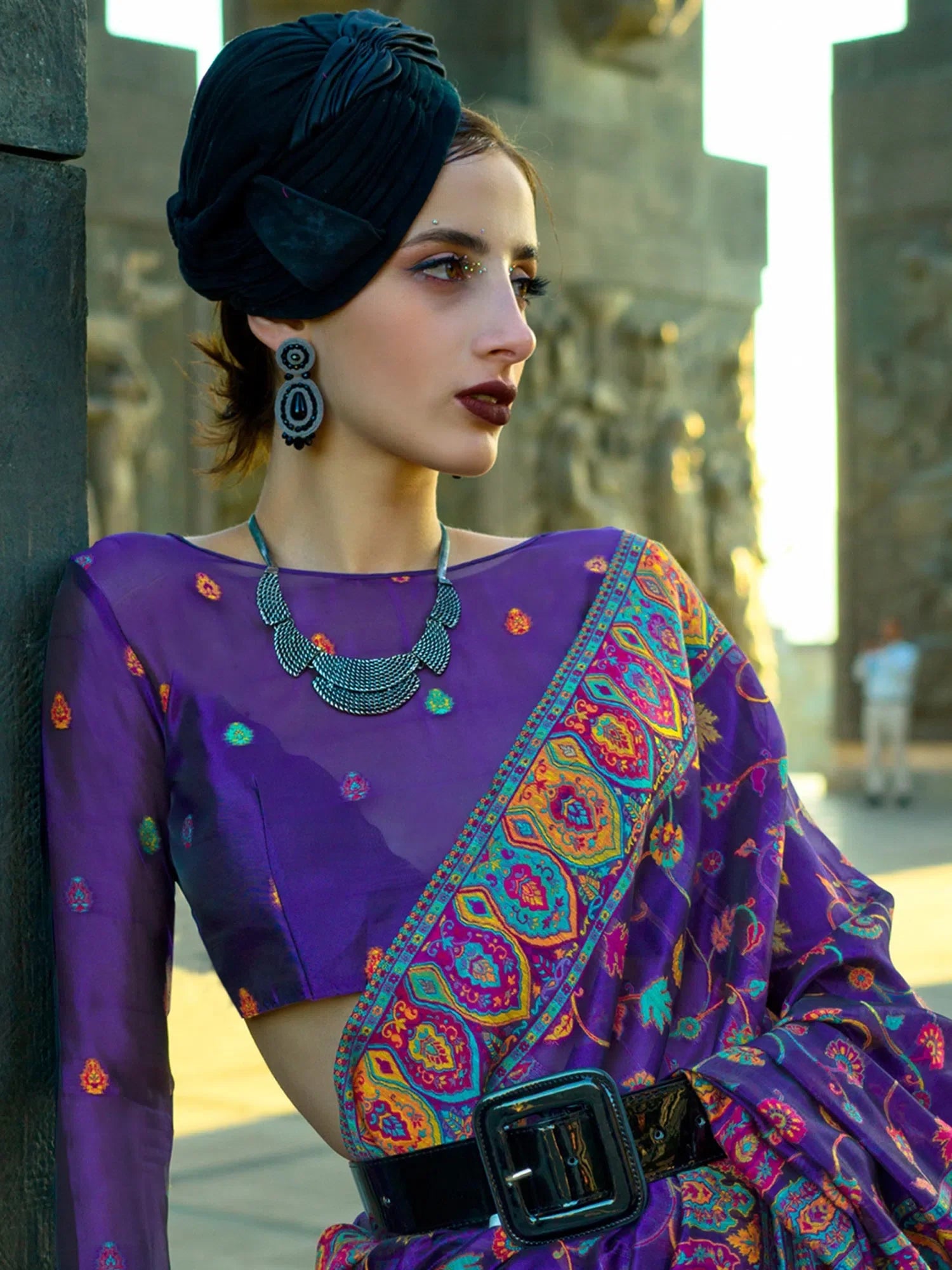 Purple Organza Saree - Designer Indian Sari Elegance