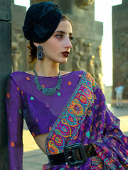 Women's Organza Purple Woven Design Designer Saree With Blouse Piece-KSHNER353007