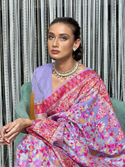 Women's Blend Turquoise Woven Design Celebrity Saree With Blouse Piece-KSWHT220001