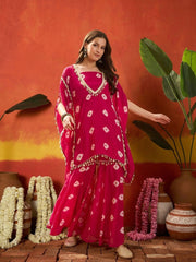 Stylum Women's Pink Bandhej Printed Rayon Kaftan Tube Top Sharara Set (KSPINKBUMNI)