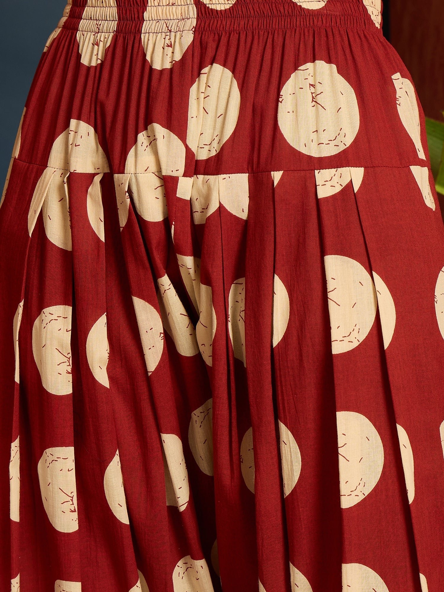Women's Rust Polka Dot Printed Pure Cotton Straight Kurti With Farshi 