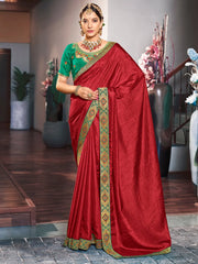 Women's Vichitra  Maroon Embellished Celebrity Saree With Blouse Piece-KSTURI81822