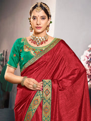 Women's Vichitra  Maroon Embellished Celebrity Saree With Blouse Piece-KSTURI81822
