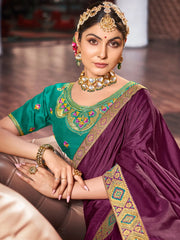 Women's Vichitra Purple Embellished Celebrity Saree With Blouse Piece-KSTURI81824