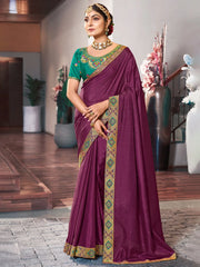 Women's Vichitra Purple Embellished Celebrity Saree With Blouse Piece-KSTURI81824