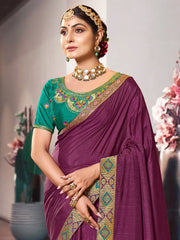 Women's Vichitra Purple Embellished Celebrity Saree With Blouse Piece-KSTURI81824