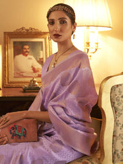 Women's Soft Pink Woven Design Designer Saree With Blouse Piece-KUBE345003