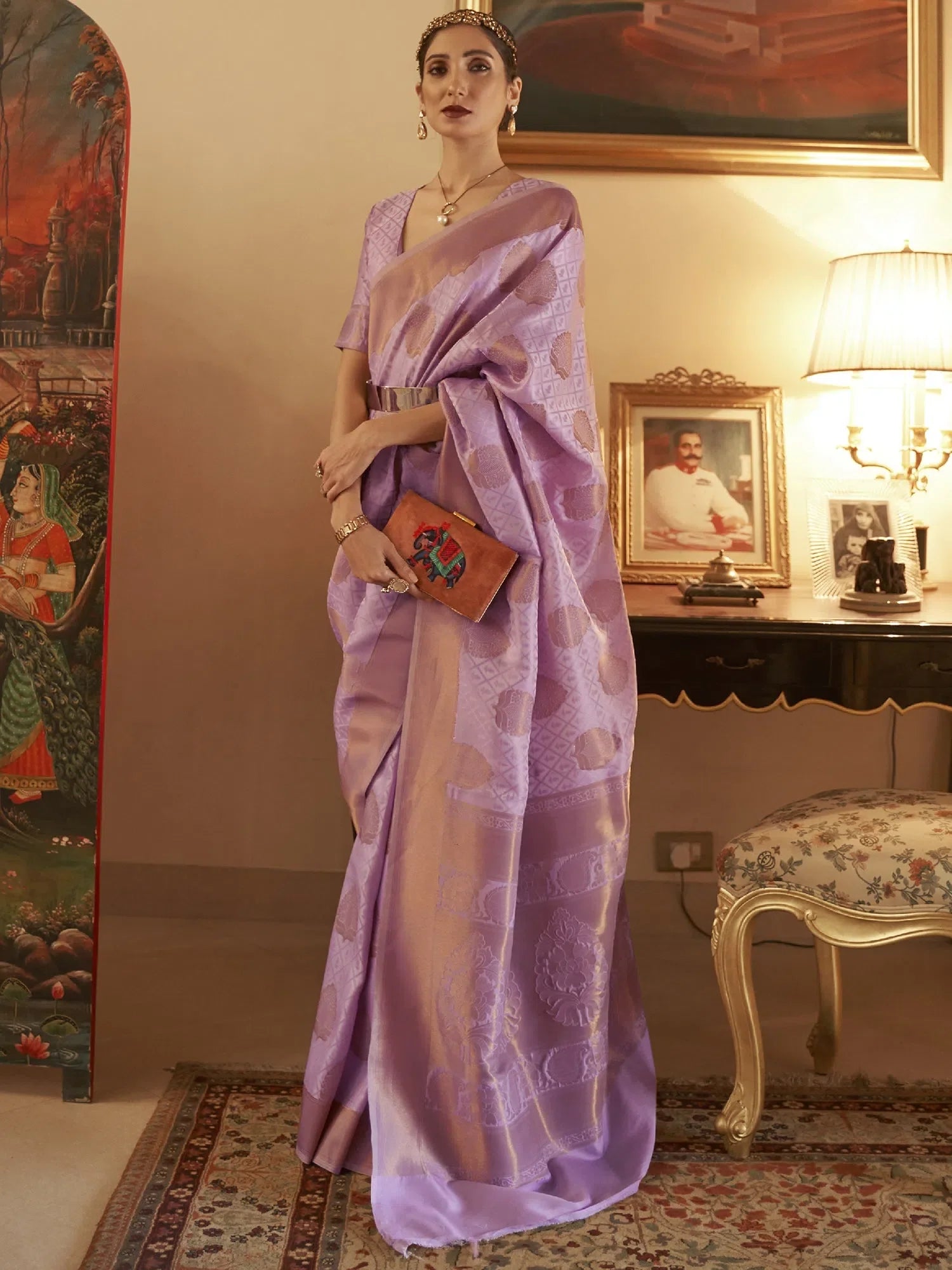 Classic Purple Woven Polyester Saree with Blouse | Authentic Indian Sarees