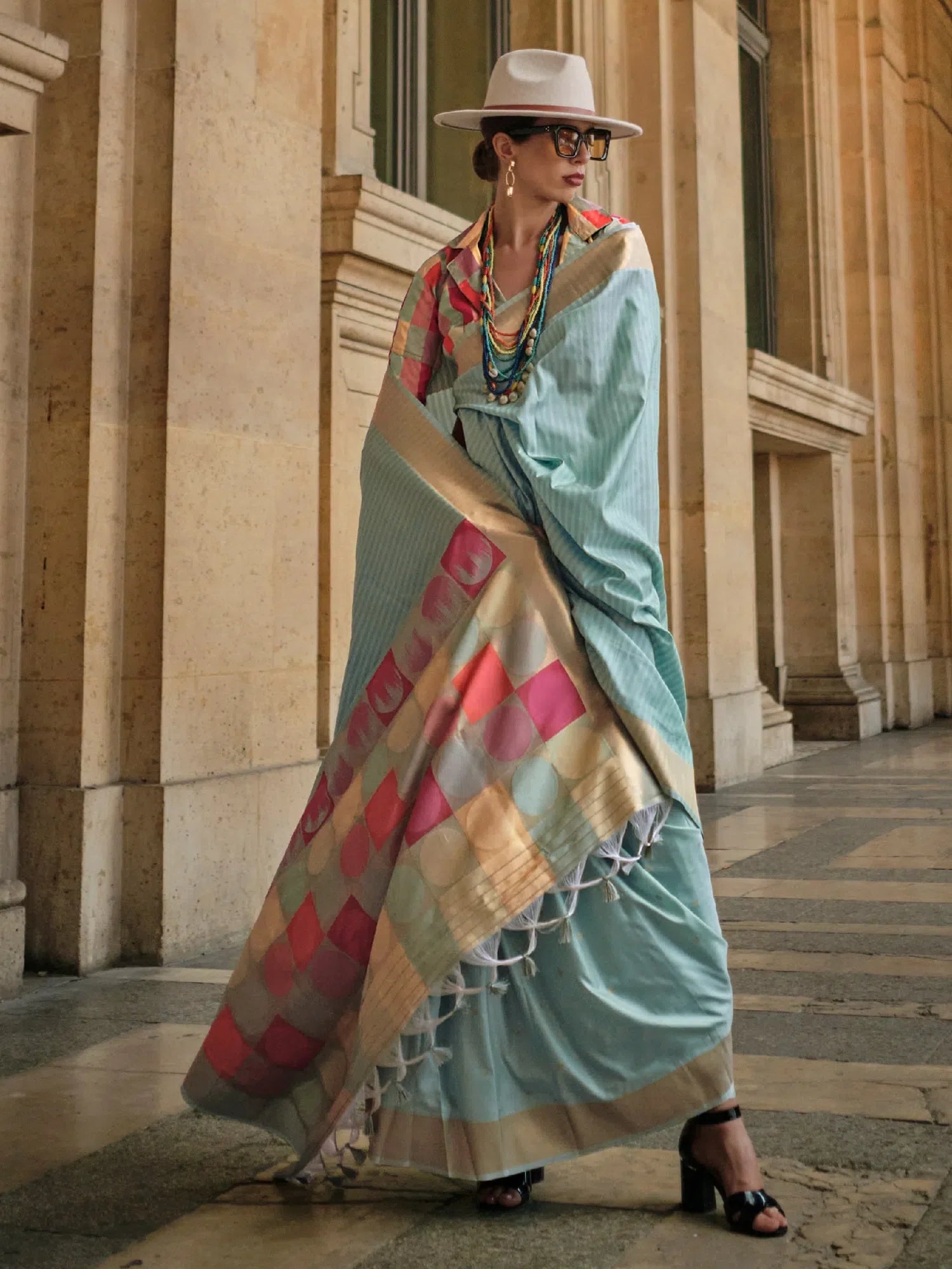 Light Blue Designer Saree - Indian Sari & Blouse