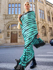 Women's Crepe Sea Green Digital Print Designer Saree With Blouse Piece-KUBIK324012