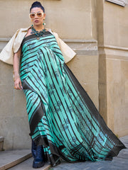 Women's Crepe Sea Green Digital Print Designer Saree With Blouse Piece-KUBIK324012