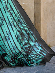 Women's Crepe Sea Green Digital Print Designer Saree With Blouse Piece-KUBIK324012