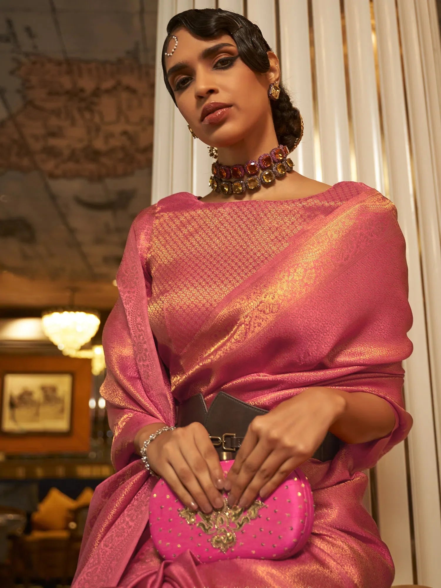 Pink Nylon Saree With Blouse - Indian Sarees Online