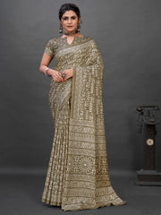 Women's Cotton White Printed Designer Saree With Blouse Piece-MINAXI9002