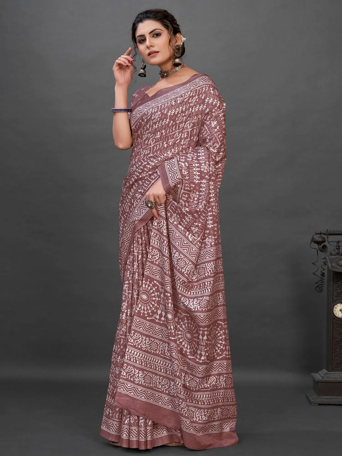 Women's Dola  Mauve Printed Designer Saree With Blouse Piece-KUMKUM11B
