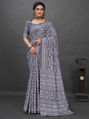 Women's Crepe Black Printed Celebrity Saree With Blouse Piece-SURMA101
