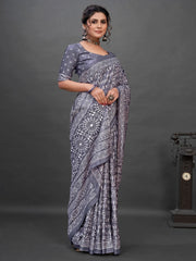Women's Crepe Black Printed Celebrity Saree With Blouse Piece-SURMA101