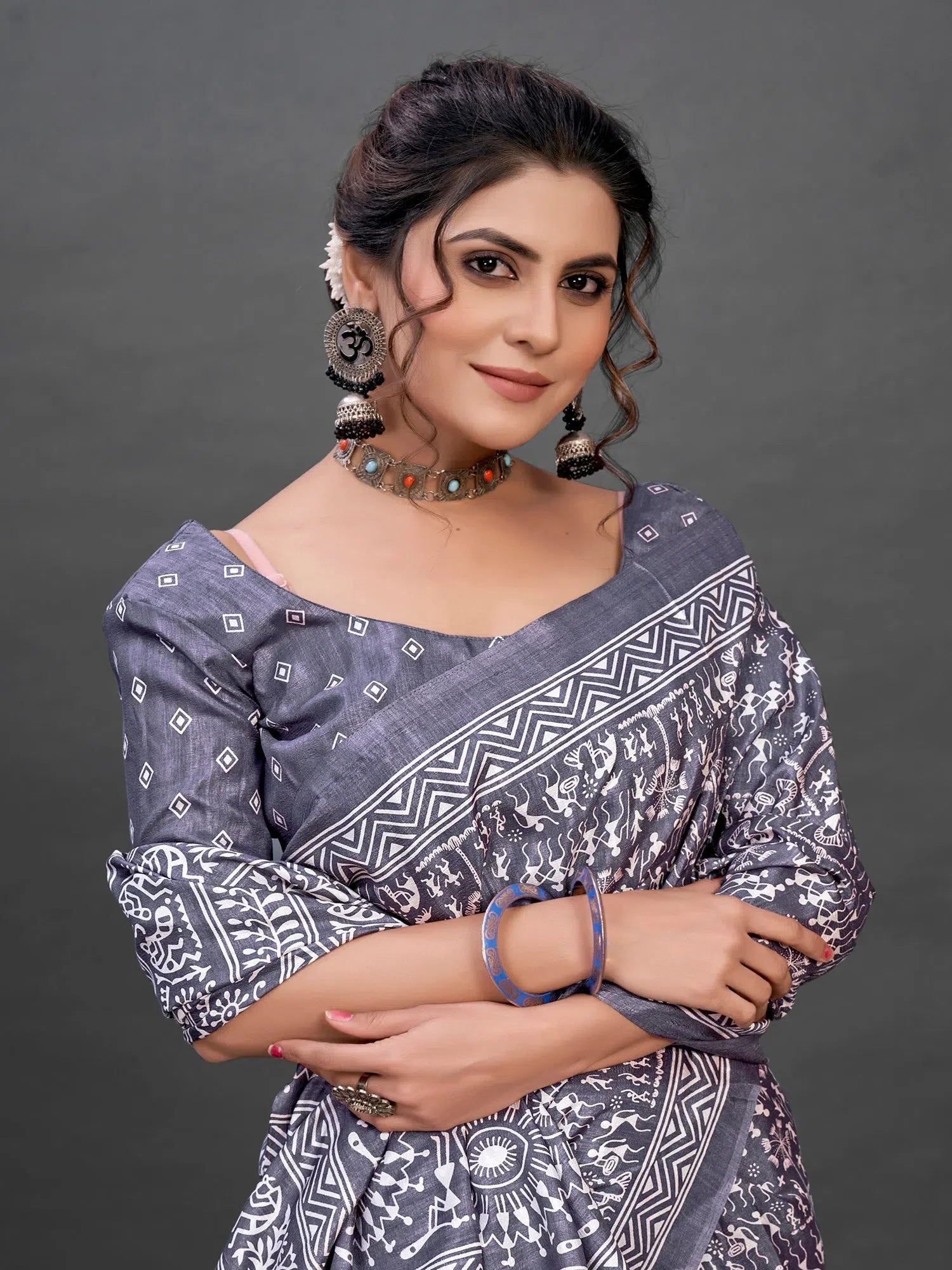 Grey Printed Designer Saree - Indian Wedding Sarees