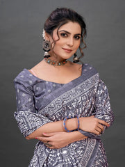 Women's Crepe Black Printed Celebrity Saree With Blouse Piece-SURMA101